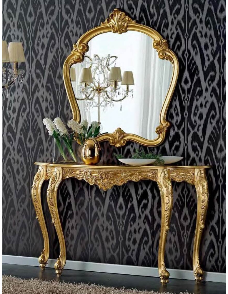 Consolle barocca con specchio in foglia d'oro