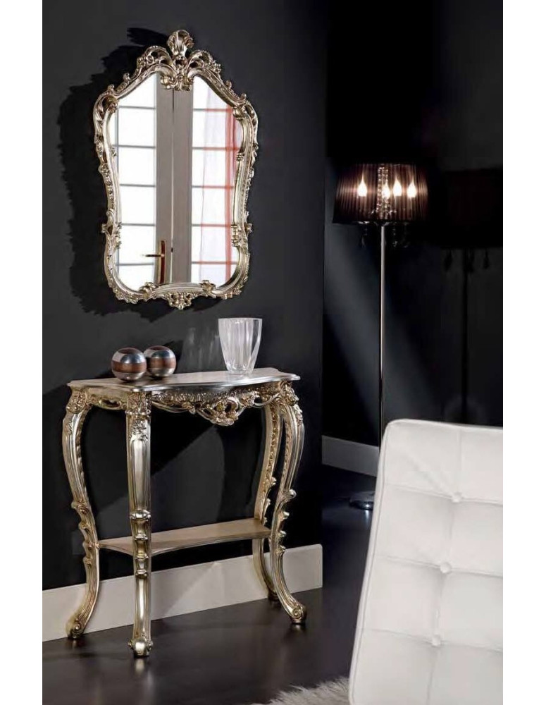Consolle + specchio Barocco intarsio argento