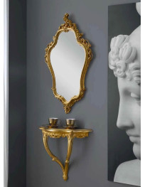Consolle sospesa + specchio barocco in foglia d'oro