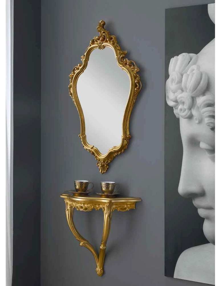 Consolle sospesa + specchio barocco in foglia d'oro