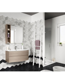 Monoblocco sospeso doppia profondità  FLEX cm. 91 + specchio c/Led + pensile