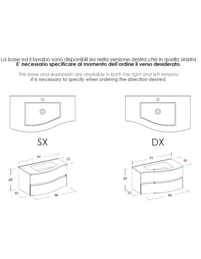Base c/cassetti FLEX cm. 90 c/specchio e Led  + colonna ( OPZIONALE )