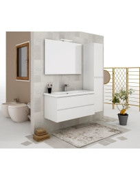 Base sospesa cm. 100 cassettoni + specchiera liscia c / Led