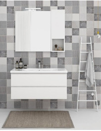 Monoblocco sospeso SOFT cm. 100 cassettoni prof. 45 + specchio c/Led  + pensile