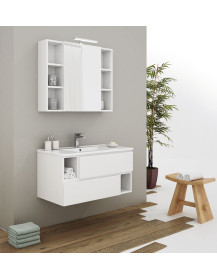 Base c/cassetti  CITY cm. 90 x45 + specchio contenitore c/ Led