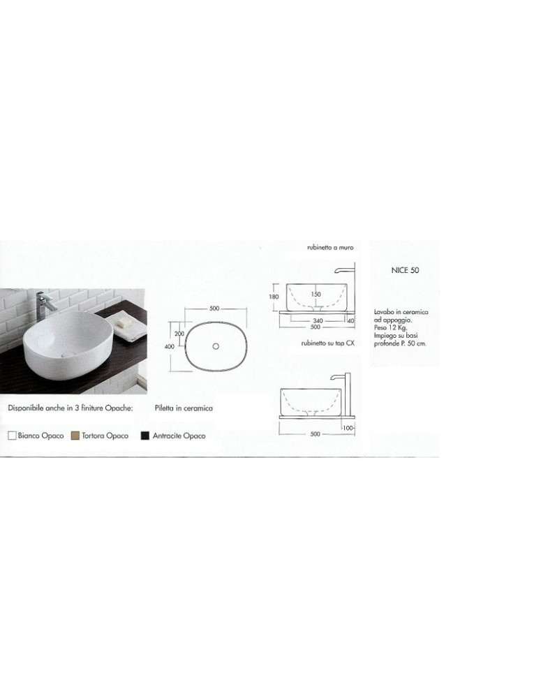 Lavabo appoggio NIZZA 50 / 65