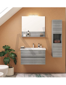 Mobile sospeso SOFT cm. 80 a cassettoni  c / colonna - specchio c/mensola e Led