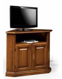 Porta televisore angolare a 2 porte con vano centrale.