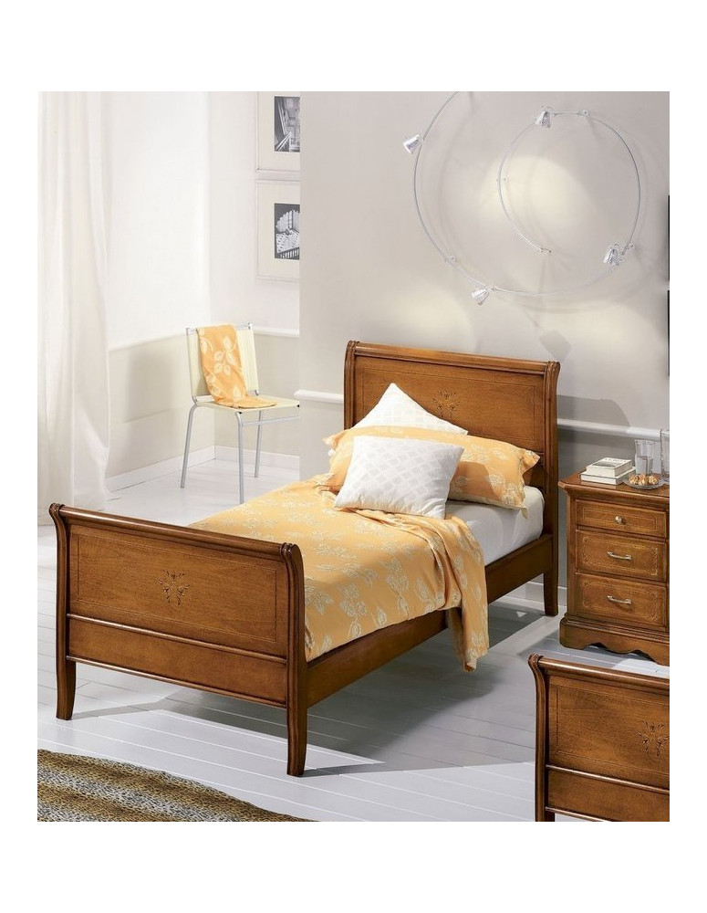 Letto singolo a barchetta in massello pioppo