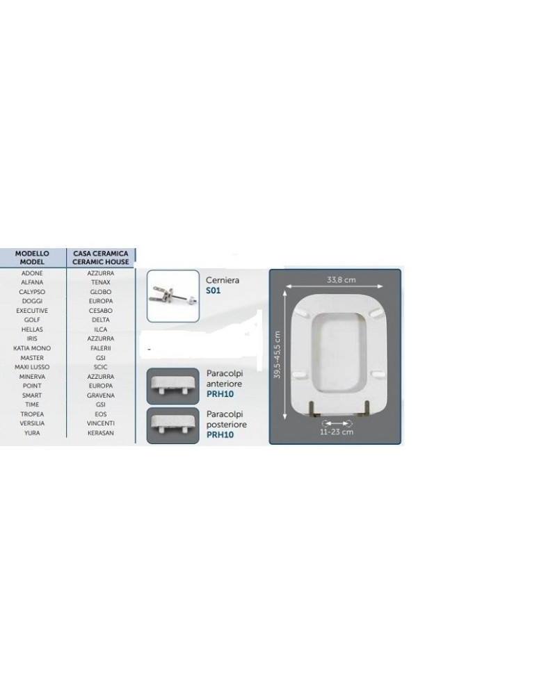Sedile  H.10 cm. aperto  forma VELARA   Ideal Standard ( compatibile Vedi Tabella )